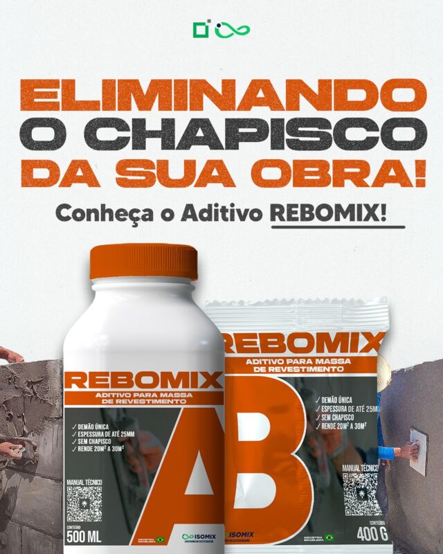Quer uma SOLUÇÃO para economizar no acabamento com velocidade e qualidade? CONHEÇA O REBOMIX! 👇

✅Chega de gastar dinheiro, material e mão e mão de obra com o reboco convencional. Com o Aditivo Rebomix, você mistura com cimento, areia e água e tem uma solução pronta!

🚨 Com mais durabilidade, resistência e facilidade de execução.

Se interessou? ✅ Fale conosco!

📲 WhatsApp: (82) 98179-9779
💻 Acesse o site: www.isobloco.com.br
.
.
.
#obra #construção #engenharia #lote #construtora #container #containermóvel #isobloco #imóvel #imóveldeluxo #concretocelular #apartamento #construçãomodular #alvenariaestrutural #obrasustentável #portacortafogo #loteamento #casasustentavel #economianaobra #steelframe #blocodeconcreto #casapropria #isolamentotérmico #isolamentoacustico #antimofo #antiumidade #cortafogo #obraeconomica #imóvelsustentável